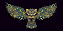 Stylized Owl In Ethnic Vector Dark Background