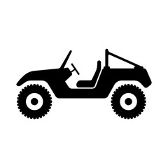 Buggy icon. Black silhouette. Side view. Small sport utility vehicle. Vector flat graphic illustration. The isolated object on a white background. Isolate.