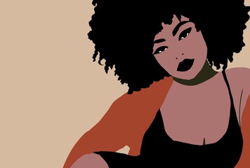 Wall Mural - African American illustration for fashion banner. Trendy woman model background. Afro hair style girl	
