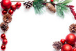 Christmas tree branches and 
baubles background