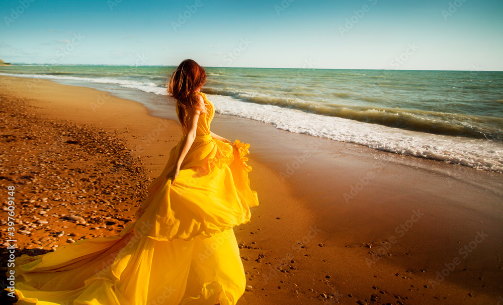 yellow dress beach Capri- Blue and Yellow Dress