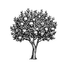 Wall Mural - ink sketch of pomegranate tree.