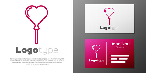 Sticker - Logotype line Balloons in form of heart with ribbon icon isolated on white background. Logo design template element. Vector.