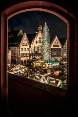 Wall Mural - Frankfurt Christmas market at night and from above. Christmas tree at night