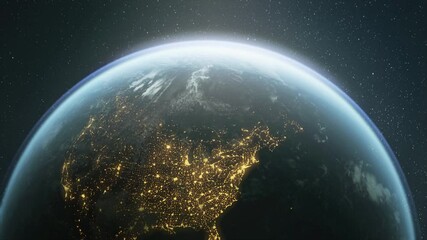 the dark side of planet earth, a view of the glowing cities of europe. 3d rendering. view from space
