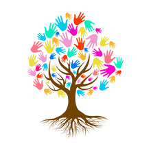 Colorful Hand With Tree Isolate On White Background.