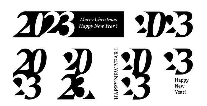 2023 Merry Christmas and Happy New Year background in typographical style, card.