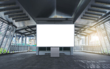 Wall Mural - large blank advertise billboard white led screen vertical on big pole walk way outdoor in city for d