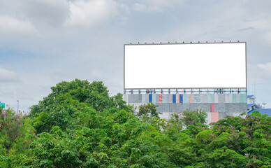 Wall Mural - big blank billboard fabric white screen side road on building in city side road. blank ad mockup cop