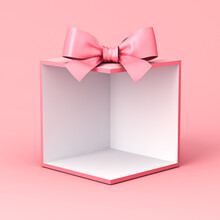 Exhibition Booth Blank Gift Box Stand With Pink Pastel Color Ribbon Bow Isolated On Pink Background Minimal Conceptual 3D Rendering