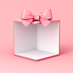 Aufkleber - Exhibition booth blank gift box stand with pink pastel color ribbon bow isolated on pink background minimal conceptual 3D rendering