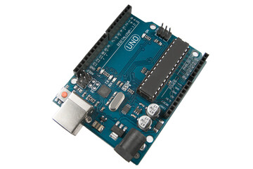 micro arduino controller chip isolated on a white background.