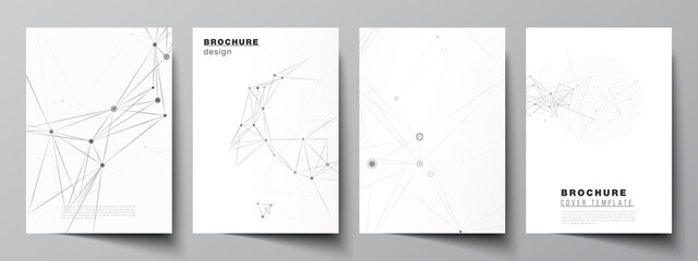 Wall Mural - Vector layout of A4 cover mockups templates for brochure, flyer layout, booklet, cover design, book design, brochure cover. Gray technology background with connecting lines and dots. Network concept.