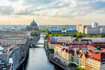 Berlin Cathedral (Berliner Dom) on Museum island and Spree river at sunset, Germany