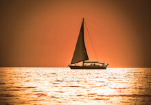 Classic Sail Yacht At Sunset