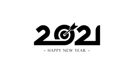 Wall Mural - Happy New Year 2021 logo text design. Cover of business diary for 2021 with wishes. Brochure design template, card, banner.  Vector illustration with black labels isolated on white background.