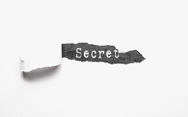 Poster - A torn off piece of paper with the inscription secret. The concept of secrecy, keeping your word. Highly guarded secrets.