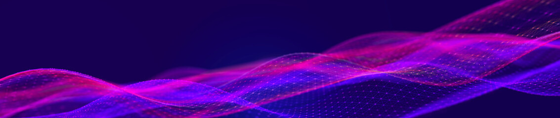 Fototapete - Abstract wave of sound particles. Equalizer for music. Signal transmission. 3d rendering.