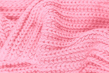 Pink Color Background. Full Frame Shot Of Knitted Fabric