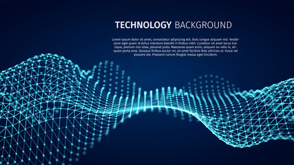 Particles structure backdrop for research article. HUD elements. Blockchain, artificial intelligence, big data technology. Data base, hybrid energy and binary code. Vector illustration