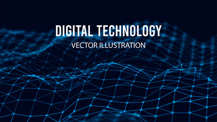Poster - Particles structure backdrop for research article. HUD elements. Blockchain, artificial intelligence, big data technology. Data base, hybrid energy and binary code. Vector illustration
