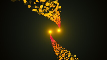 Poster - Runing lights with spiral trail from sparkling particles, computer generated. 3D rendering bright background.