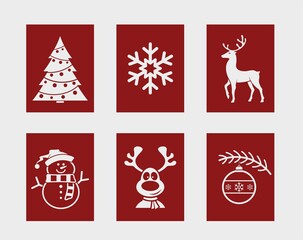 Wall Mural - Christmas and New Year symbols. christmas tree and deer, snowman, and snowflake. vector color image