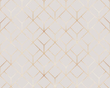 Elegant Gold Geometric Seamless Pattern With Hexagons Tiles.