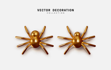 Poster - Spider golden metallic. 3d realistic vector illustration