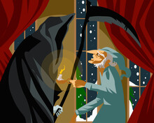 Christmas Carol Tale Old Man And Reaper Ghost