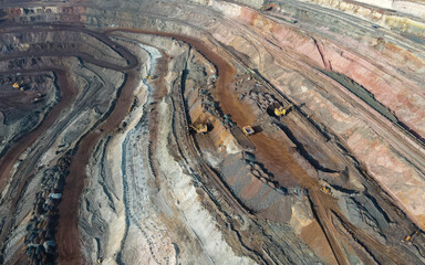 Huge iron ore quarry iron ore quarry top view Aero photo shoot.