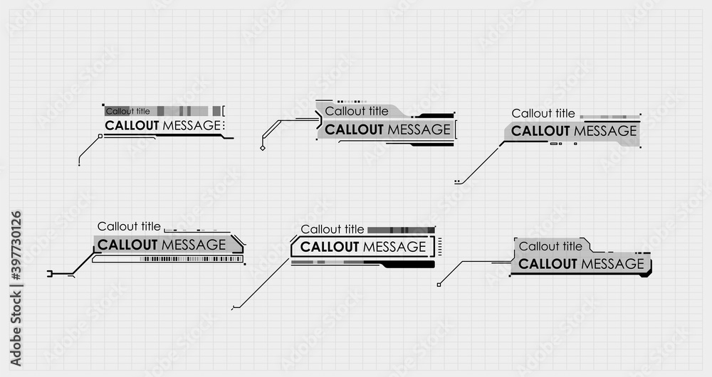 Callouts titles in HUD style. Interface elements, UI, GUI. Info boxes ...