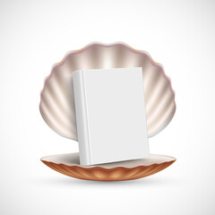 Wall Mural - Book with white cover template in seashell.