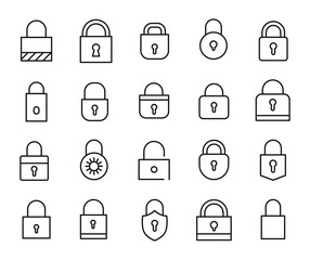 Canvas Print - Simple collection of lock related line icons.