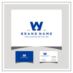 Wall Mural - letter W up arrow logo design and business card vector