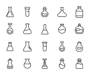 Poster - Simple set of flask icons in trendy line style.