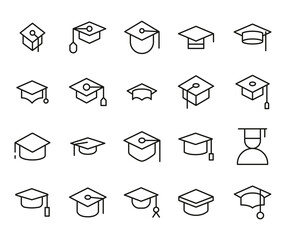 Canvas Print - Simple set of graduation hat icons in trendy line style.