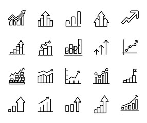 Poster - Set of premium growth icons in line style.