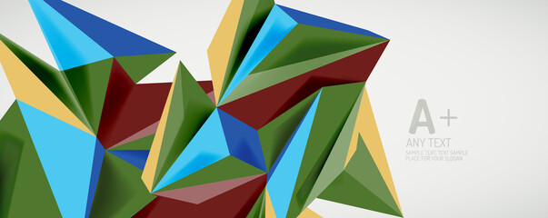 Vector triangle geometric backgrounds. Low poly 3d shape on light backdrop. Vector illustration for covers, banners, flyers and posters and other designs