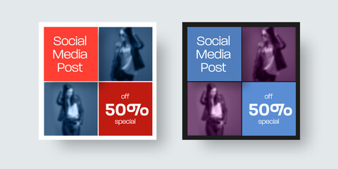 Poster - Square post presentation for social media, with geometric design in blue, red.