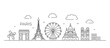 Paris Line drawing Paris illustration in line style on white background