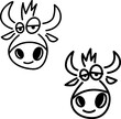 Illustration funny cow heads in line style. Design element for poster, card, banner, sign. Vector illustration