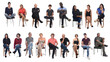 front view of a group of people wiith legs crossed on white background