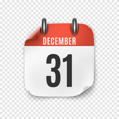 Sticker - December 31 realistic calendar icon . New Years Eve.