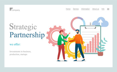 Poster - Business partnership relation concept, men shake hands. Team working partner together template for landing page. Strategic partnership of businessman characters website illustration flat design