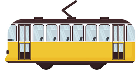 yellow retro tram in flat style. Vector illustration