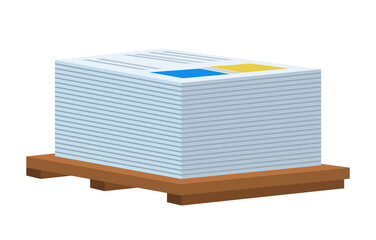 Poster - Stack of paper sign, template design element, Vector illustration the documents are stacked on a wooden pallet. Stacked pile of print house products, large sheets of paper isolated on white background