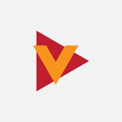 Poster - Check colorful icon, play abstract button, letter V logo concept, isolated vector illustration