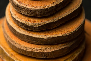 Pyramid of wooden rings macro