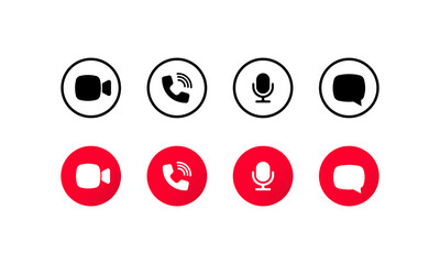 Poster - Set of communication icons. Phone, chat, sound, microphone, camera, call symbols on isolated white background for applications, web, app. EPS 10 vector